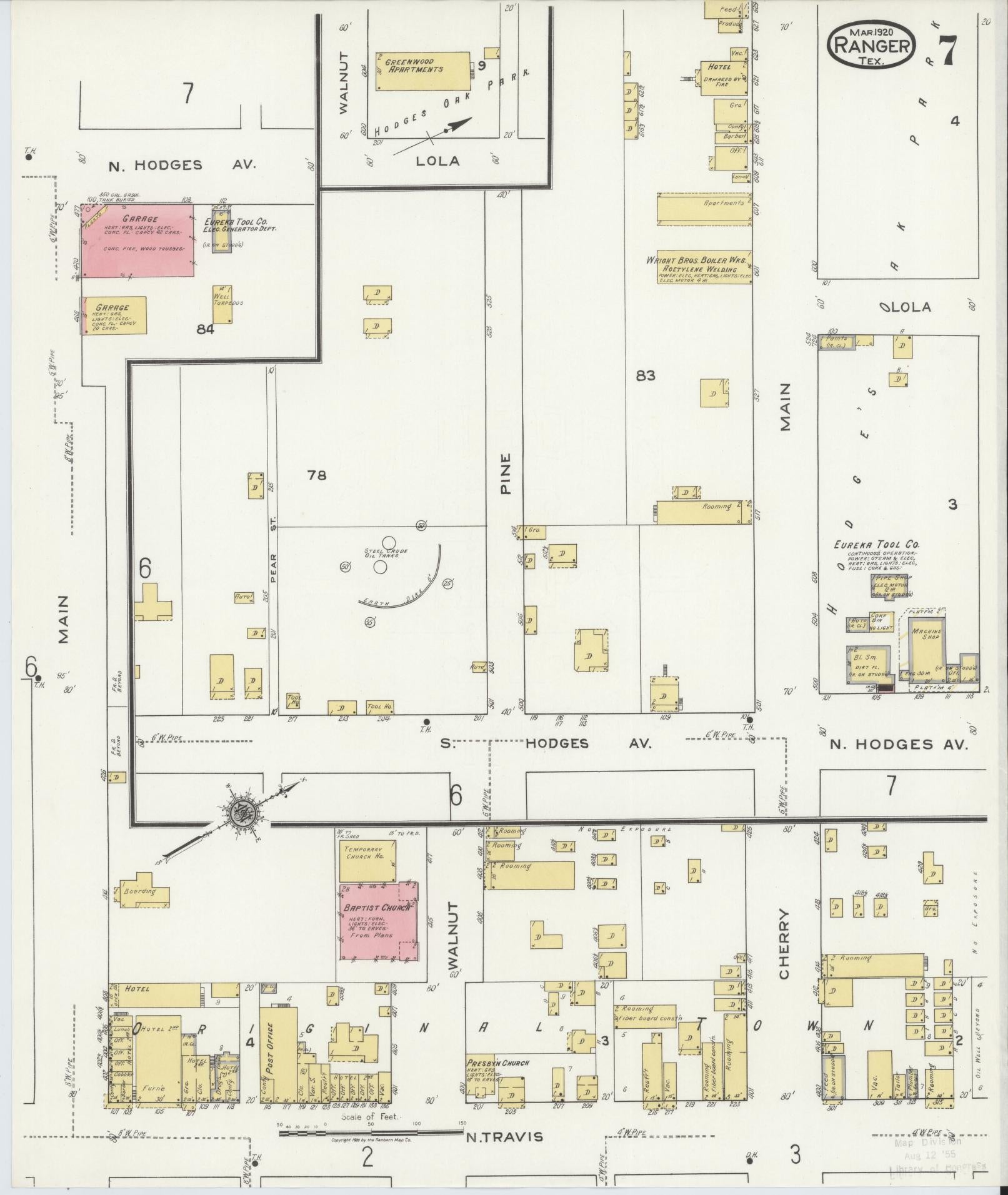Sanborn Fire Insurance Map from Ranger, Eastland County, Texas (1920), Sheet #0007 - Historic Sanborn Fire Insurance Map Print, vintage old map wall art, antique decor, genealogy gift, Texas Texas map