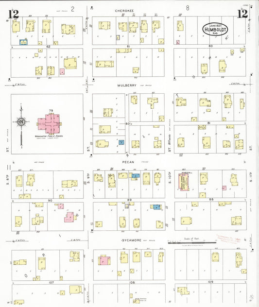 Sanborn Fire Insurance Map from Humboldt, Allen County, Kansas (1927), Sheet #0012 - Historic Sanborn Fire Insurance Map Print, vintage old map wall art, antique decor, genealogy gift, Kansas Kansas map