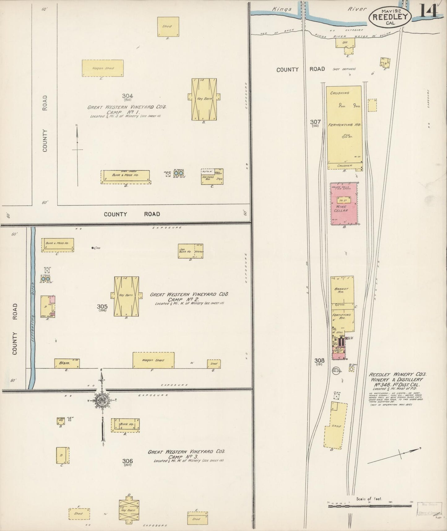 Sanborn Fire Insurance Map from Reedley, Fresno County, California (1912), Sheet #0014 - Complete Map Set gallery image, historic Sanborn map, vintage wall art, California California
