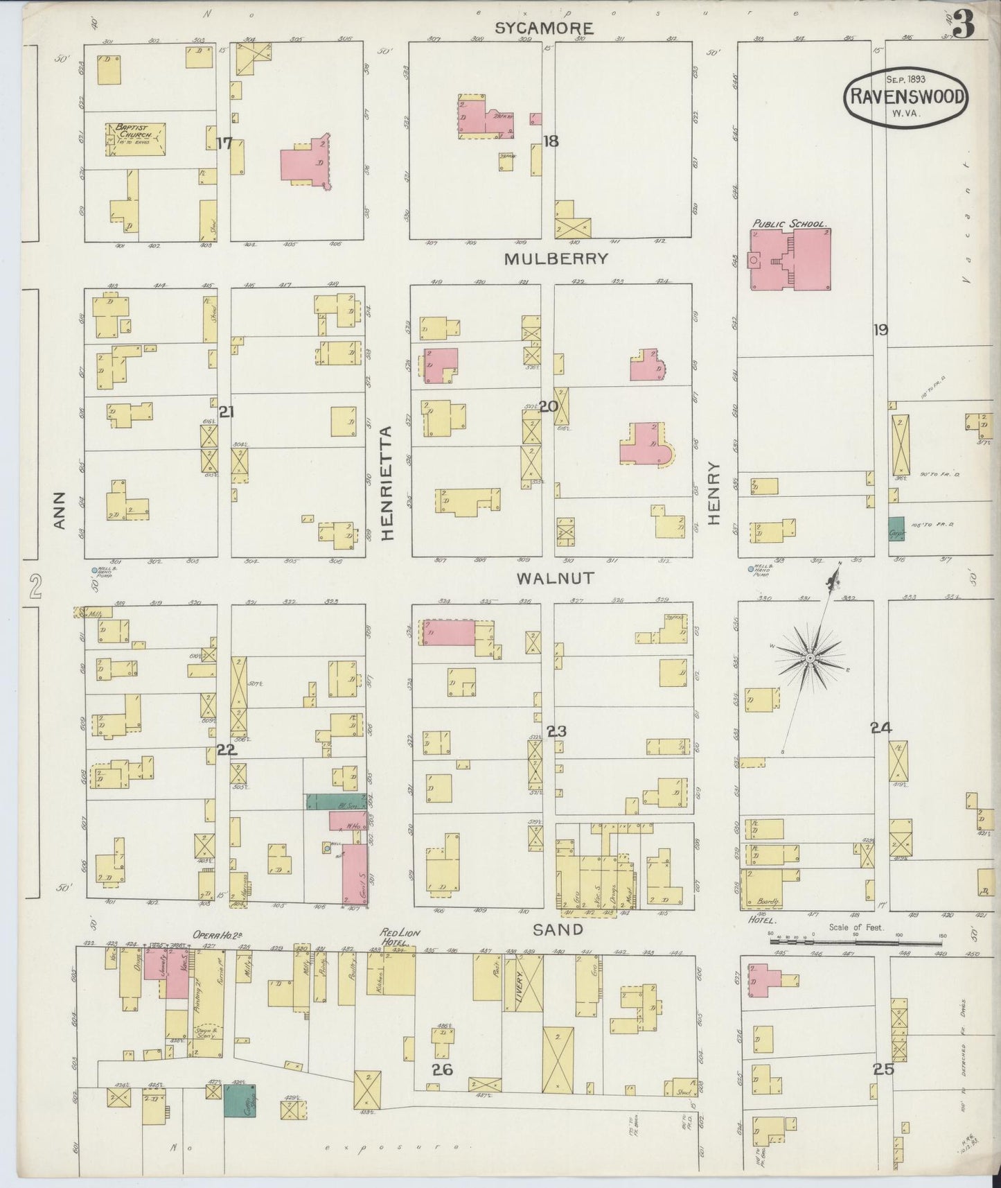 Sanborn Fire Insurance Map from Ravenswood, Jackson County, West Virginia (1893), Sheet #0003 - Complete Map Set gallery image, historic Sanborn map, vintage wall art, West Virginia West Virginia