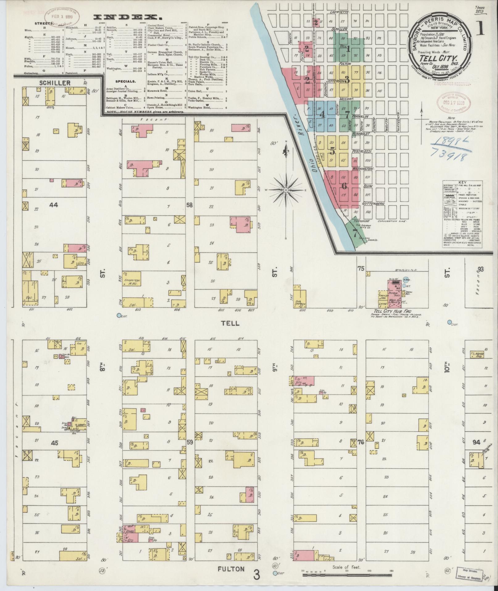 Sanborn Fire Insurance Map from Tell City, Perry County, Indiana (1898), Sheet #0001 - Complete Map Set gallery image, historic Sanborn map, vintage wall art, Indiana Indiana