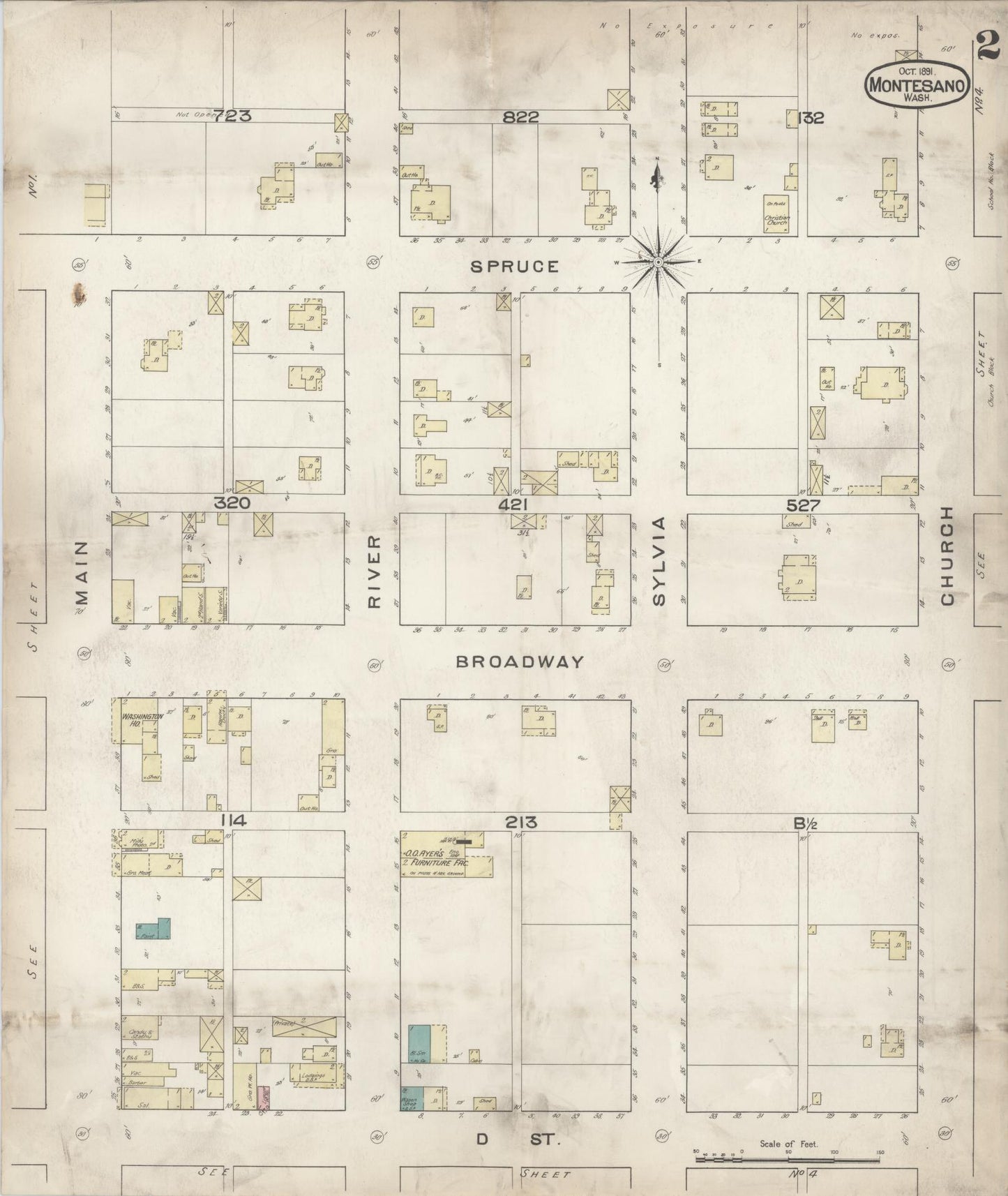 Sanborn Fire Insurance Map from Montesano, Grays Harbor County, Washington (1891), Sheet #0002 - Complete Map Set gallery image, historic Sanborn map, vintage wall art, Washington Washington