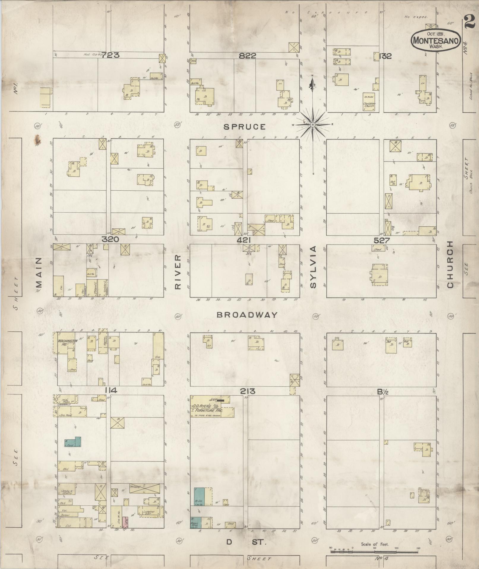 Sanborn Fire Insurance Map from Montesano, Grays Harbor County, Washington (1891), Sheet #0002 - Complete Map Set gallery image, historic Sanborn map, vintage wall art, Washington Washington