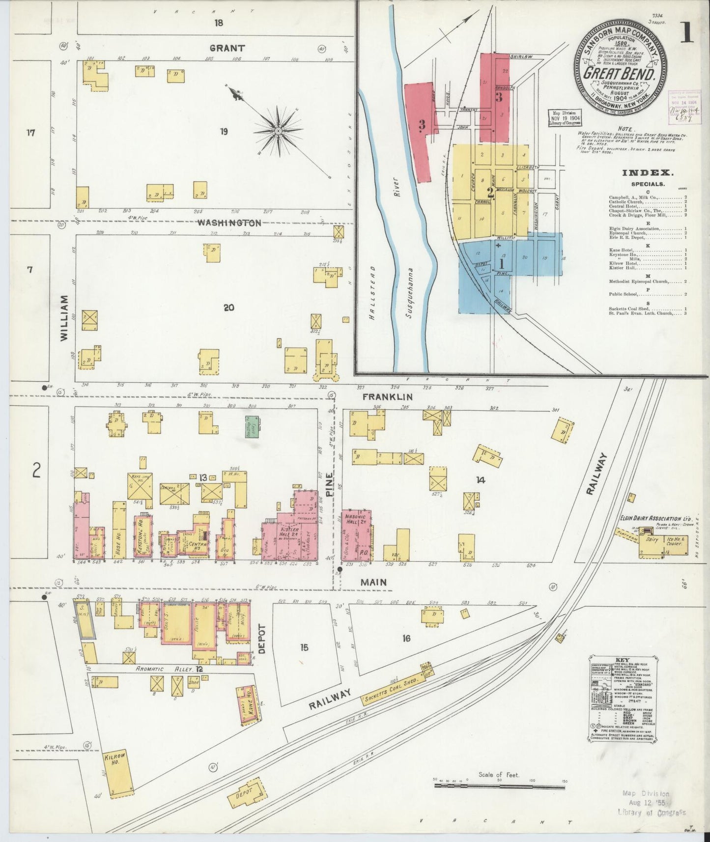 Sanborn Fire Insurance Map from Great Bend, Susquehanna County, Pennsylvania (1904), Sheet #0001 - Historic Sanborn Fire Insurance Map Print, vintage old map wall art, antique decor, genealogy gift, Pennsylvania Pennsylvania map