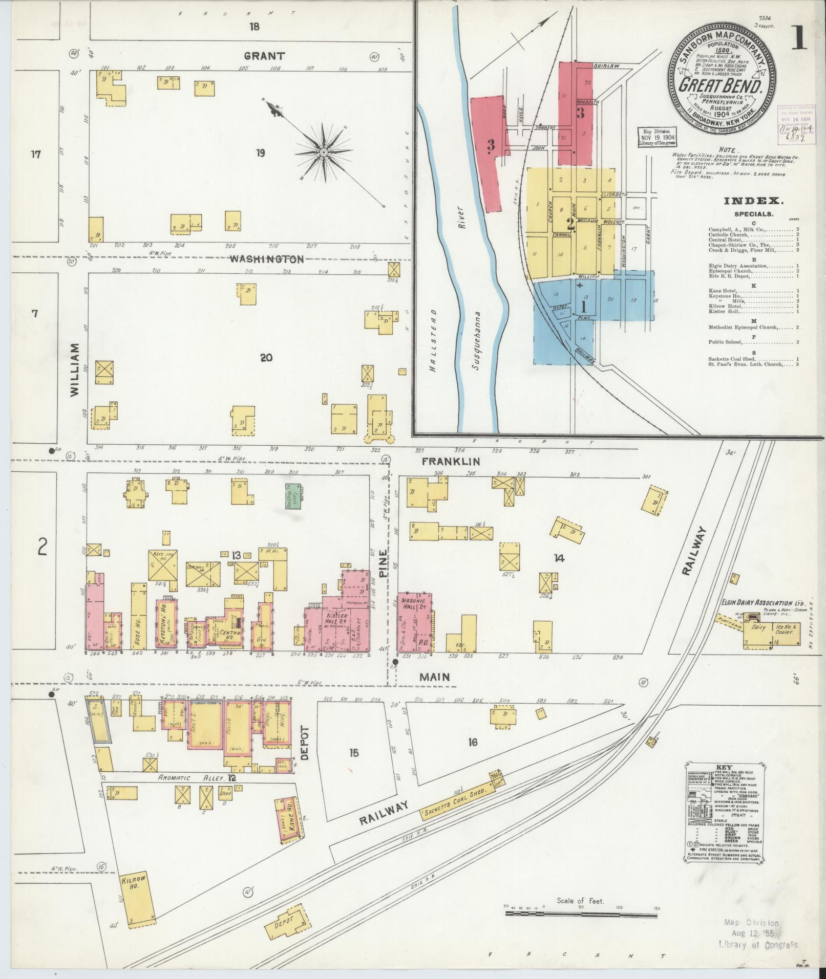 Sanborn Fire Insurance Map from Great Bend, Susquehanna County, Pennsylvania (1904), Sheet #0001 - Historic Sanborn Fire Insurance Map Print, vintage old map wall art, antique decor, genealogy gift, Pennsylvania Pennsylvania map