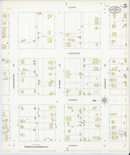 Sanborn Fire Insurance Map from Guthrie, Logan County, Oklahoma (1908), Sheet #0005 - Complete Map Set gallery image, historic Sanborn map, vintage wall art, Oklahoma Oklahoma