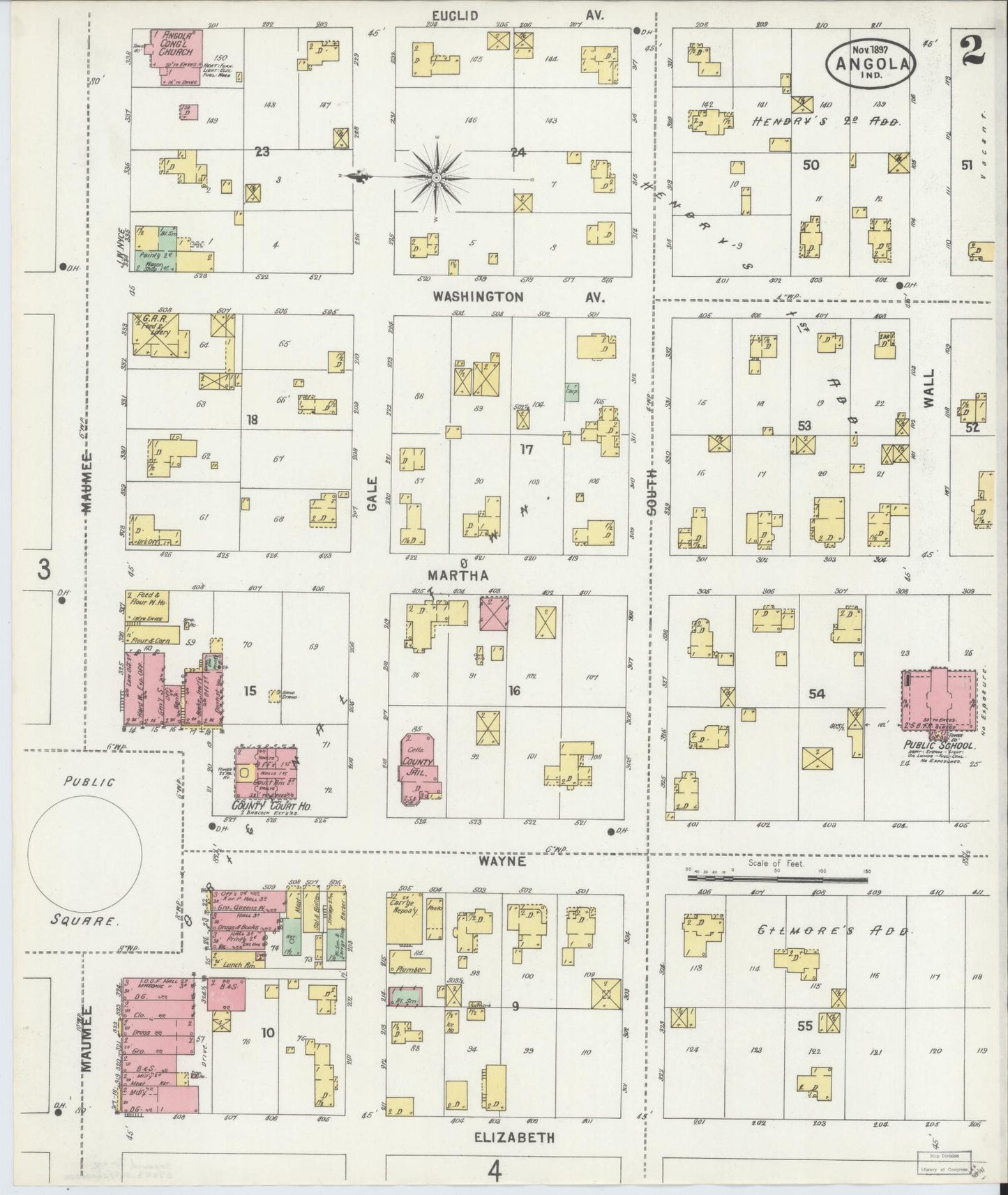 Sanborn Fire Insurance Map from Angola, Steuben County, Indiana (1897), Sheet #0002 - Complete Map Set gallery image, historic Sanborn map, vintage wall art, Indiana Indiana