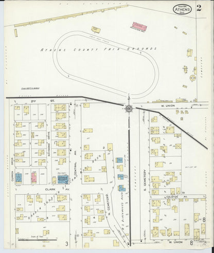 Sanborn Fire Insurance Map from Athens, Athens County, Ohio (1914), Sheet #0002 - Historic Sanborn Fire Insurance Map Print, vintage old map wall art, antique decor, genealogy gift, Ohio Ohio map