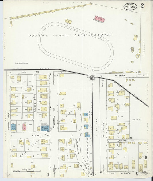 Sanborn Fire Insurance Map from Athens, Athens County, Ohio (1914), Sheet #0002 - Historic Sanborn Fire Insurance Map Print, vintage old map wall art, antique decor, genealogy gift, Ohio Ohio map