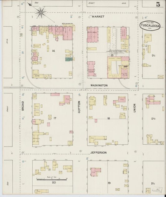 Sanborn Fire Insurance Map from Tuscaloosa, Tuscaloosa County, Alabama (1889), Sheet #0005 - Historic Sanborn Fire Insurance Map Print, vintage old map wall art, antique decor, genealogy gift, Alabama Alabama map