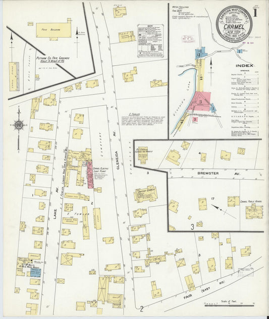 Sanborn Fire Insurance Map from Carmel, Putnam County, New York (1910), Sheet #0001 - Complete Map Set gallery image, historic Sanborn map, vintage wall art, New York New York