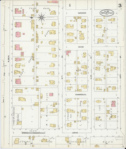 Sanborn Fire Insurance Map from Shelbyville, Shelby County, Illinois (1906), Sheet #0003 - Historic Sanborn Fire Insurance Map Print, vintage old map wall art, antique decor, genealogy gift, Illinois Illinois map