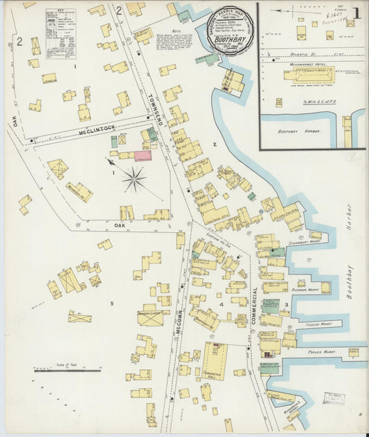 Sanborn Fire Insurance Map from Boothbay, Lincoln County, Maine (1896), Sheet #0001 - Complete Map Set gallery image, historic Sanborn map, vintage wall art, Maine Maine
