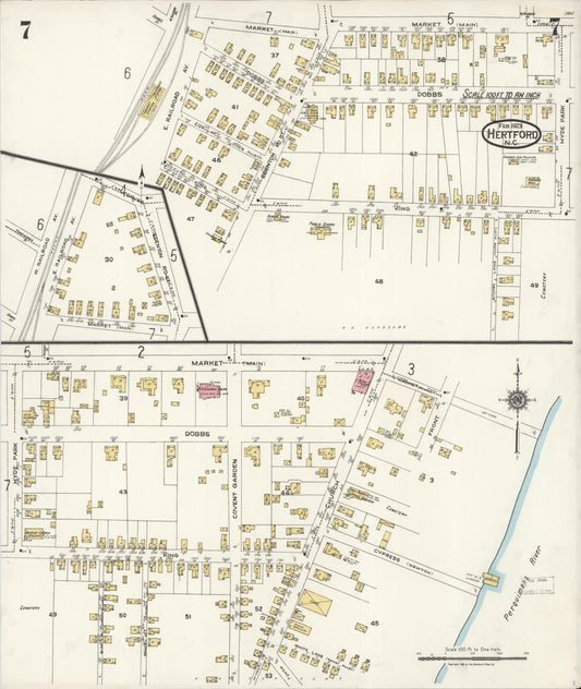 Sanborn Fire Insurance Map from Hertford, Perquimans County, North Carolina (1923), Sheet #0007 - Historic Sanborn Fire Insurance Map Print, vintage old map wall art, antique decor, genealogy gift, North Carolina North Carolina map