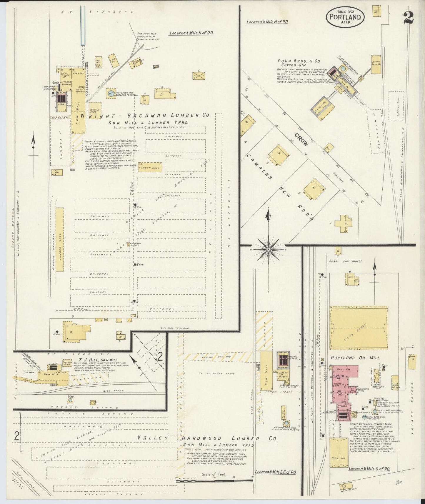 Sanborn Fire Insurance Map from Portland, Ashley County, Arkansas (1908), Sheet #0002 - Complete Map Set gallery image, historic Sanborn map, vintage wall art, Arkansas Arkansas