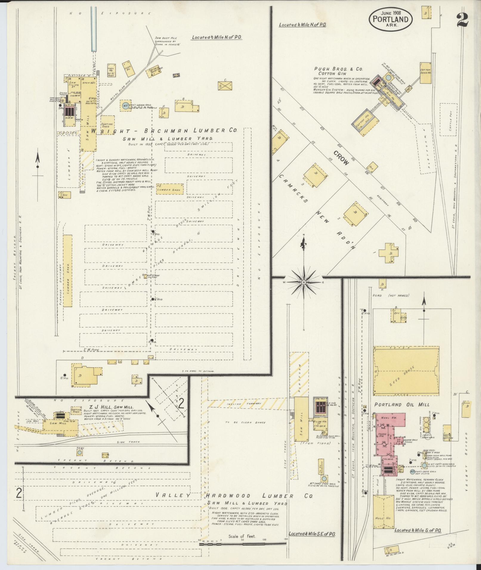 Sanborn Fire Insurance Map from Portland, Ashley County, Arkansas (1908), Sheet #0002 - Complete Map Set gallery image, historic Sanborn map, vintage wall art, Arkansas Arkansas