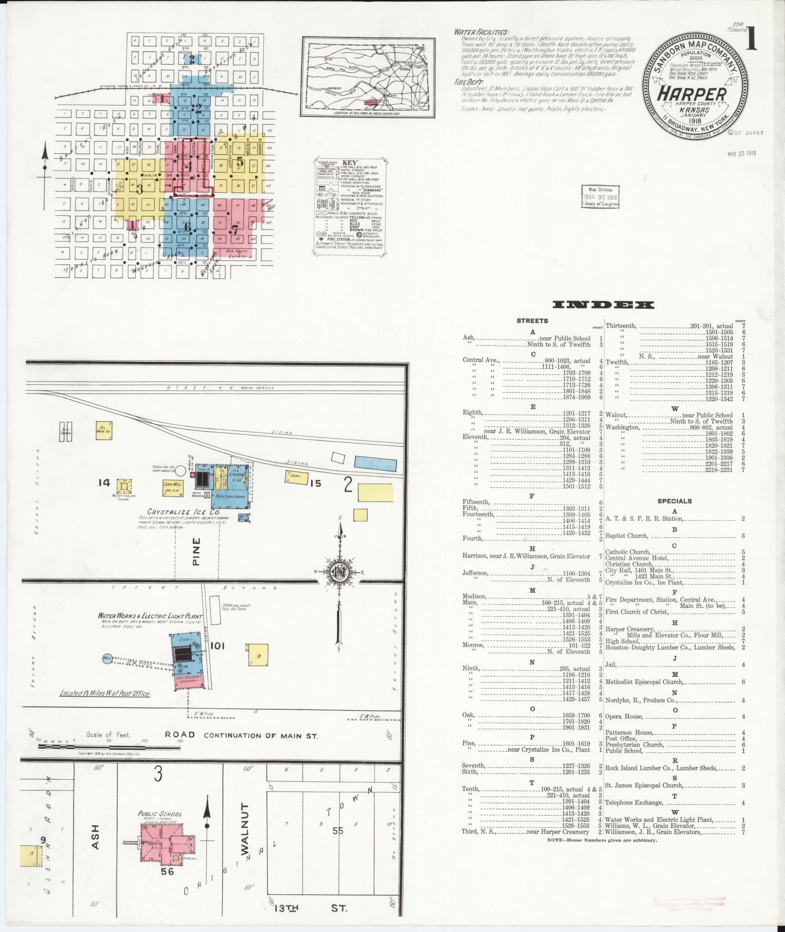Sanborn Fire Insurance Map from Harper, Harper County, Kansas (1918), Sheet #0001 - Historic Sanborn Fire Insurance Map Print, vintage old map wall art, antique decor, genealogy gift, Kansas Kansas map