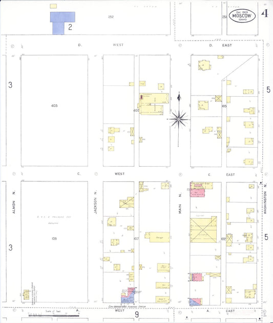 Sanborn Fire Insurance Map from Moscow, Latah County, Idaho (1909), Sheet #0004 - Historic Sanborn Fire Insurance Map Print, vintage old map wall art, antique decor, genealogy gift, Idaho Idaho map