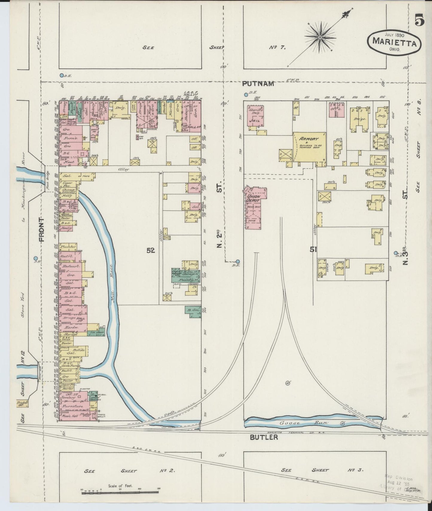 Sanborn Fire Insurance Map from Marietta, Washington County, Ohio (1890), Sheet #0005 - Complete Map Set gallery image, historic Sanborn map, vintage wall art, Ohio Ohio