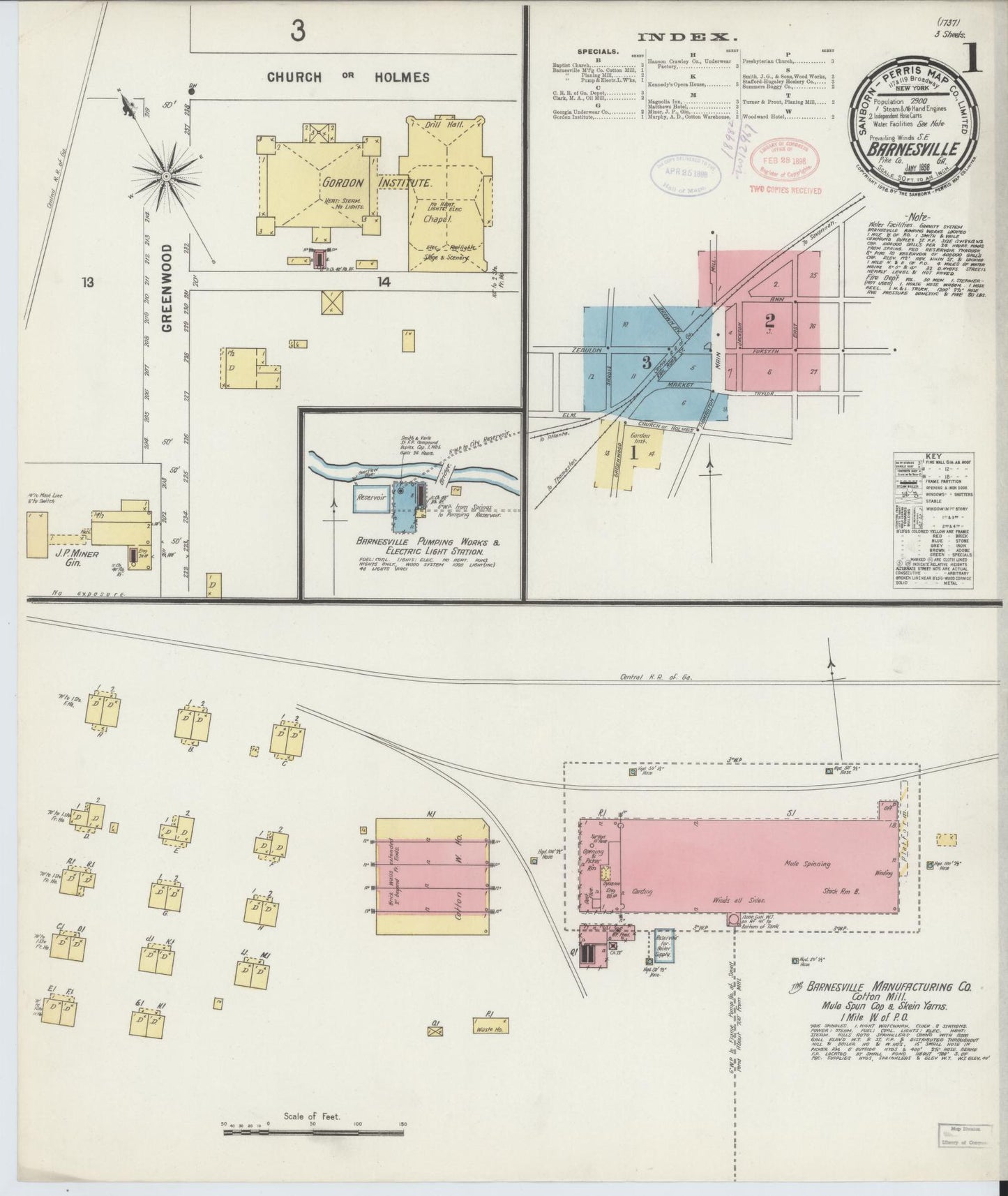 Sanborn Fire Insurance Map from Barnesville, Lamar County, Georgia (1898), Sheet #0001 - Historic Sanborn Fire Insurance Map Print, vintage old map wall art, antique decor, genealogy gift, Georgia Georgia map