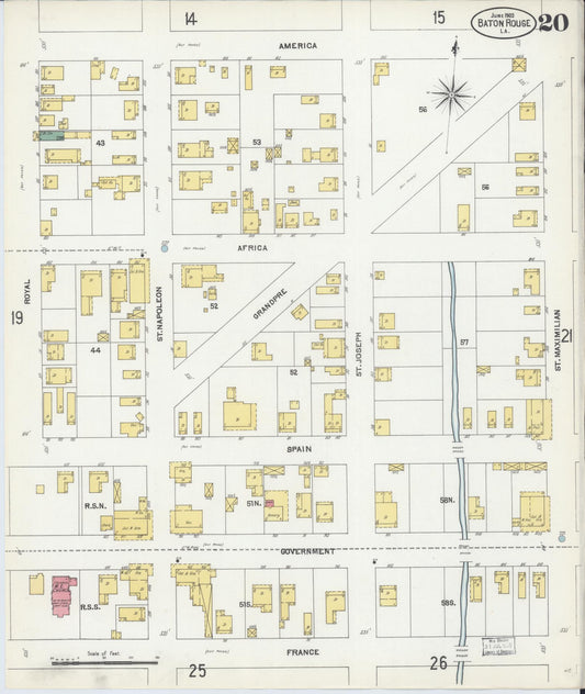 Sanborn Fire Insurance Map from Baton Rouge, East Baton Rouge Parish, Louisiana (1903), Sheet #0020 - Historic Sanborn Fire Insurance Map Print, vintage old map wall art, antique decor, genealogy gift, Louisiana Louisiana map