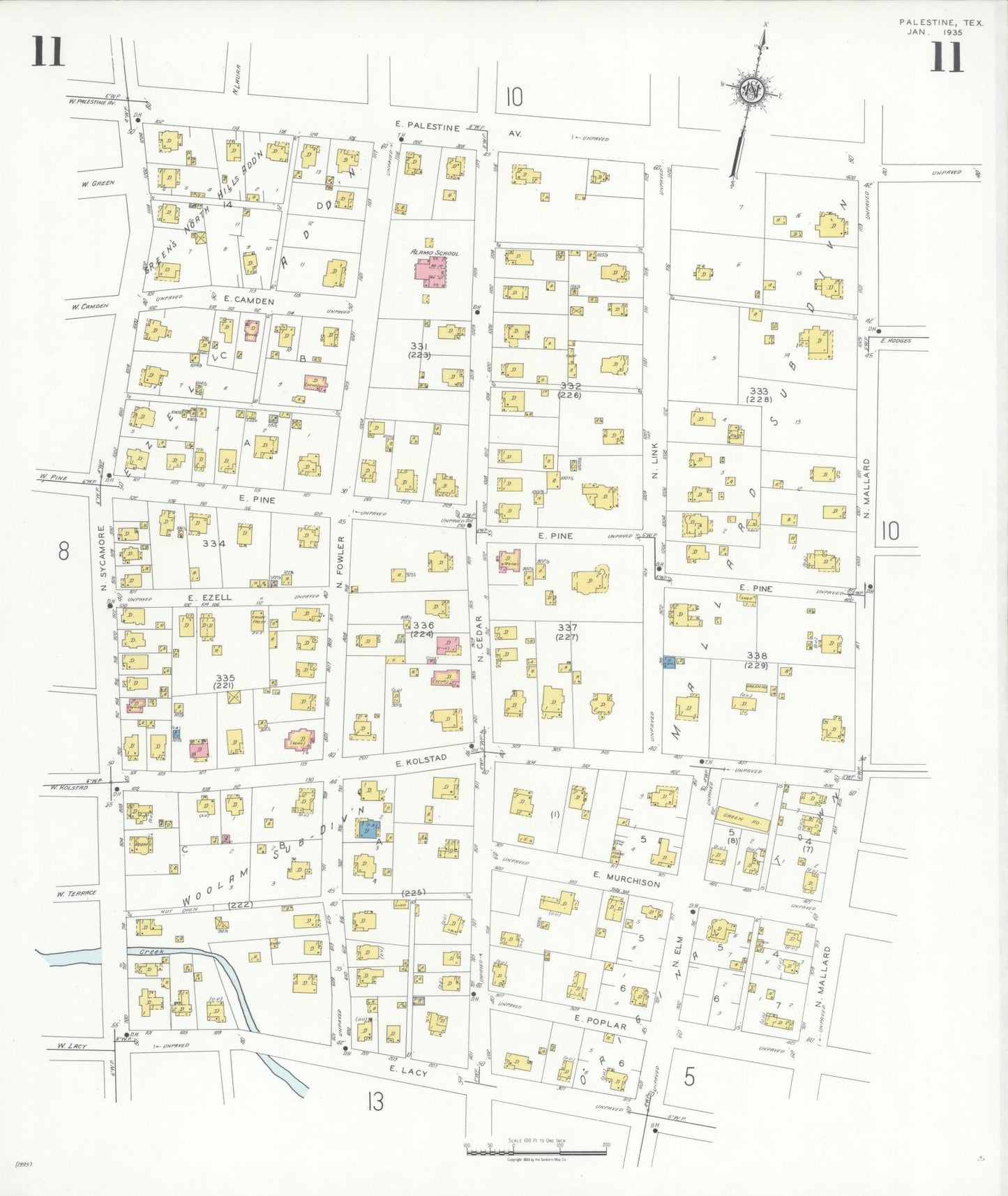 Sanborn Fire Insurance Map from Palestine, Anderson County, Texas (1935), Sheet #0011 - Historic Sanborn Fire Insurance Map Print, vintage old map wall art, antique decor, genealogy gift, Texas Texas map