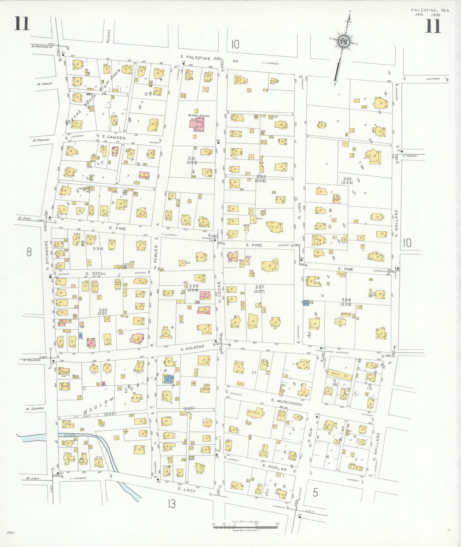 Sanborn Fire Insurance Map from Palestine, Anderson County, Texas (1935), Sheet #0011 - Historic Sanborn Fire Insurance Map Print, vintage old map wall art, antique decor, genealogy gift, Texas Texas map