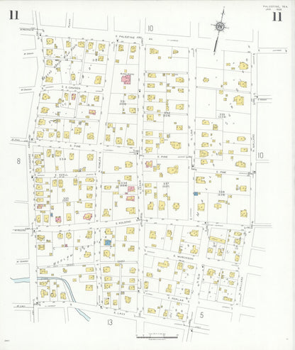 Sanborn Fire Insurance Map from Palestine, Anderson County, Texas (1935), Sheet #0011 - Historic Sanborn Fire Insurance Map Print, vintage old map wall art, antique decor, genealogy gift, Texas Texas map
