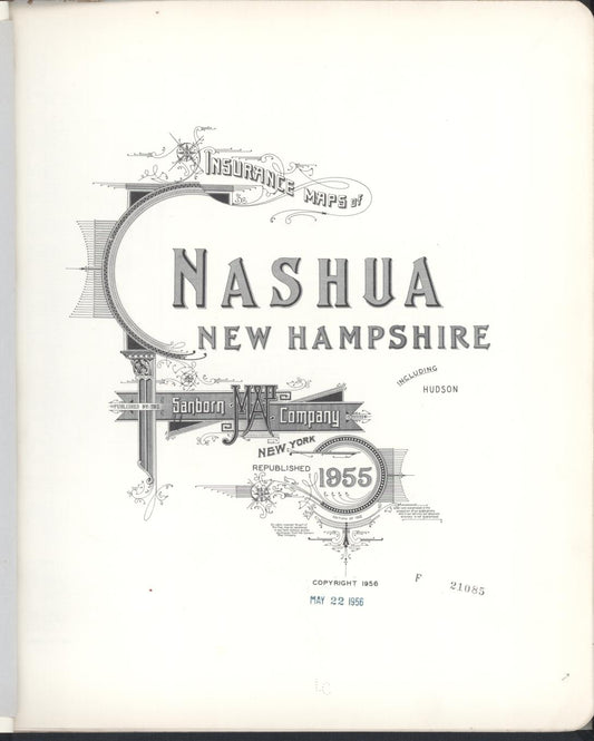 Sanborn Fire Insurance Map from Nashua, Hillsborough County, New Hampshire (1955), Sheet #0001 - Historic Sanborn Fire Insurance Map Print, vintage old map wall art, antique decor, genealogy gift, New Hampshire New Hampshire map