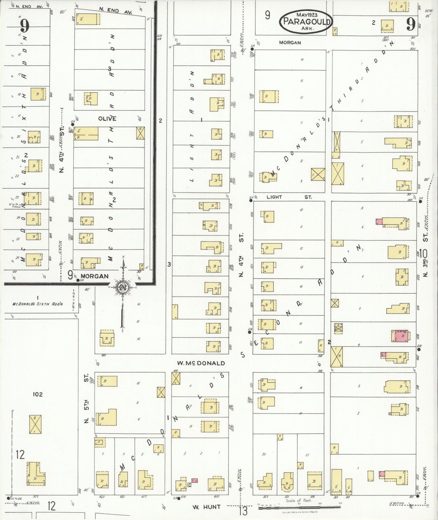 Sanborn Fire Insurance Map from Paragould, Greene County, Arkansas (1923), Sheet #0009 - Historic Sanborn Fire Insurance Map Print, vintage old map wall art, antique decor, genealogy gift, Arkansas Arkansas map