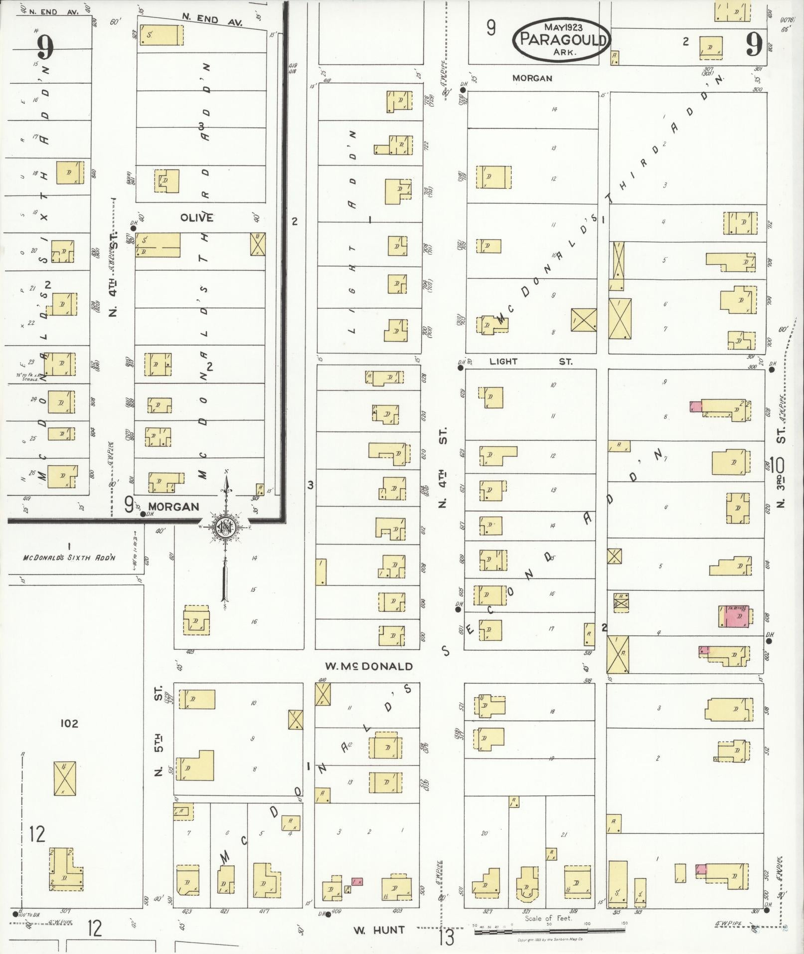 Sanborn Fire Insurance Map from Paragould, Greene County, Arkansas (1923), Sheet #0009 - Historic Sanborn Fire Insurance Map Print, vintage old map wall art, antique decor, genealogy gift, Arkansas Arkansas map
