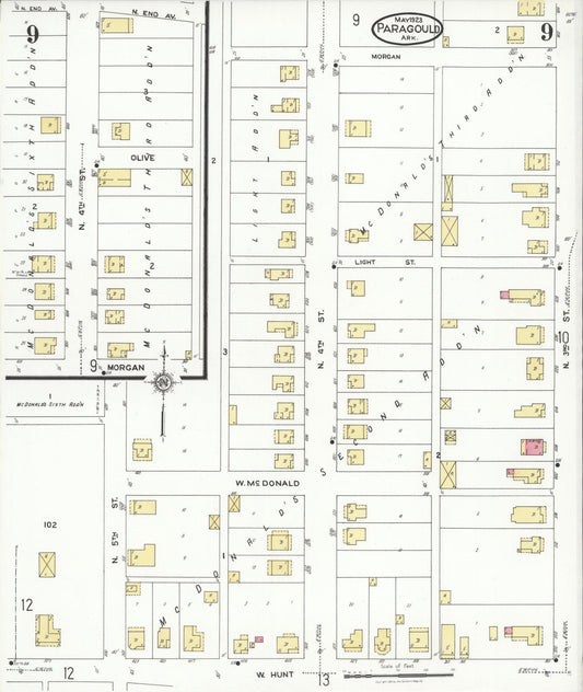 Sanborn Fire Insurance Map from Paragould, Greene County, Arkansas (1923), Sheet #0009 - Historic Sanborn Fire Insurance Map Print, vintage old map wall art, antique decor, genealogy gift, Arkansas Arkansas map