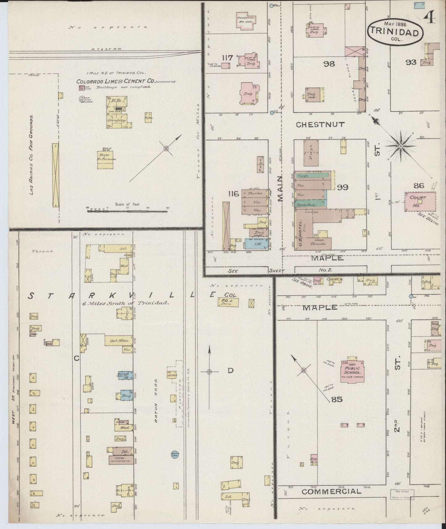 Sanborn Fire Insurance Map from Trinidad, Las Animas County, Colorado (1886), Sheet #0004 - Complete Map Set gallery image, historic Sanborn map, vintage wall art, Colorado Colorado