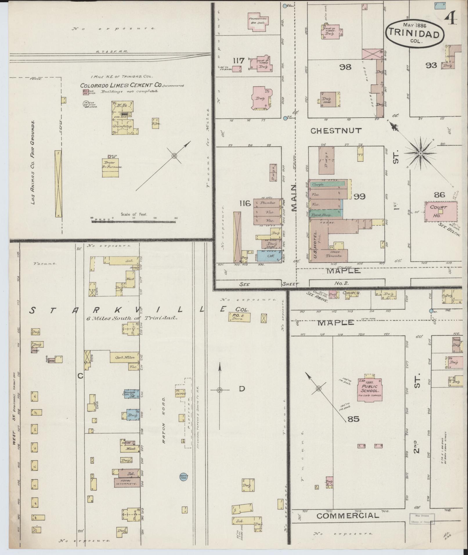 Sanborn Fire Insurance Map from Trinidad, Las Animas County, Colorado (1886), Sheet #0004 - Complete Map Set gallery image, historic Sanborn map, vintage wall art, Colorado Colorado