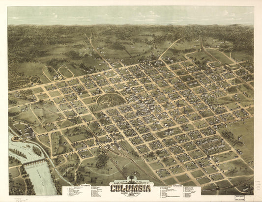 Bird's eye view of the city of Columbia, South Carolina 1872. (1872) – Historic Bird’s-Eye View Panorama Print