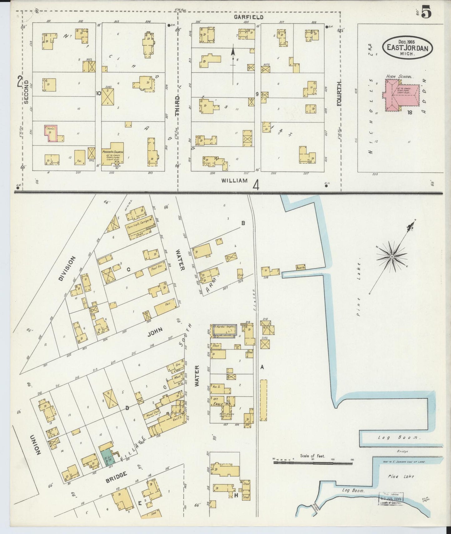 Sanborn Fire Insurance Map from East Jordan, Charlevoix County, Michigan (1905), Sheet #0005 - Complete Map Set gallery image, historic Sanborn map, vintage wall art, Michigan Michigan