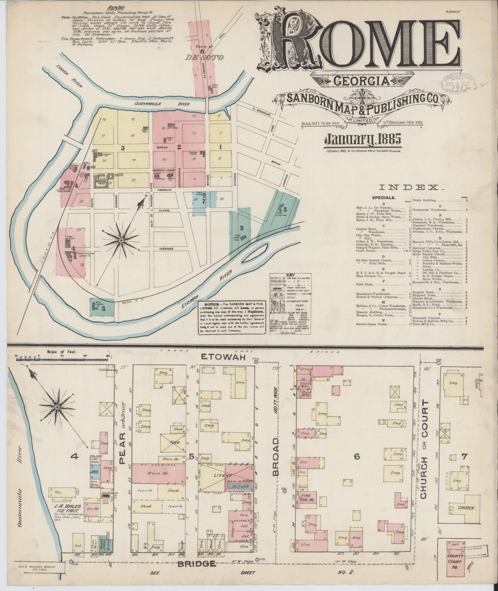 Sanborn Fire Insurance Map from Rome, Floyd County, Georgia (1885), Sheet #0001 - Historic Sanborn Fire Insurance Map Print, vintage old map wall art, antique decor, genealogy gift, Georgia Georgia map