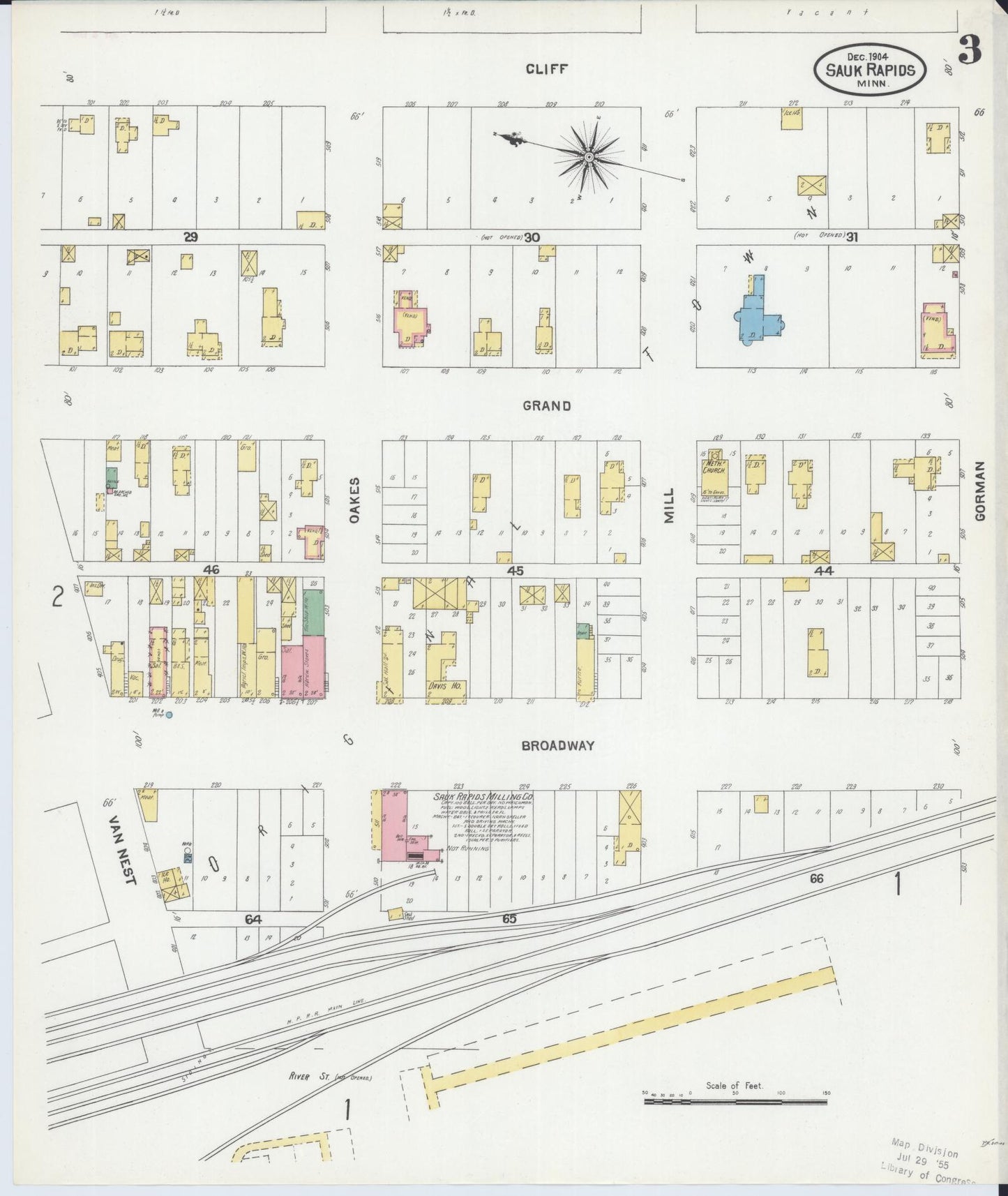 Sanborn Fire Insurance Map from Sauk Rapids, Benton County, Minnesota (1904), Sheet #0003 - Complete Map Set gallery image, historic Sanborn map, vintage wall art, Minnesota Minnesota