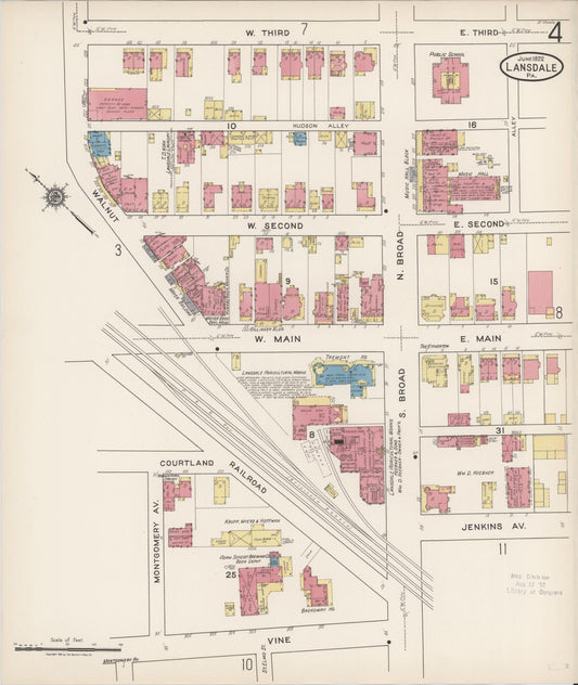 Sanborn Fire Insurance Map from Lansdale, Montgomery County, Pennsylvania (1922), Sheet #0004 - Historic Sanborn Fire Insurance Map Print, vintage old map wall art, antique decor, genealogy gift, Pennsylvania Pennsylvania map