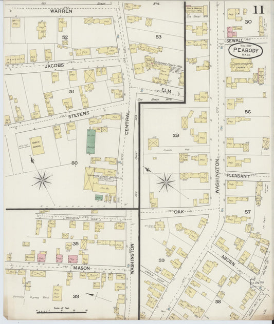 Sanborn Fire Insurance Map from Peabody, Essex County, Massachusetts (1887), Sheet #0011 - Historic Sanborn Fire Insurance Map Print, vintage old map wall art, antique decor, genealogy gift, Massachusetts Massachusetts map