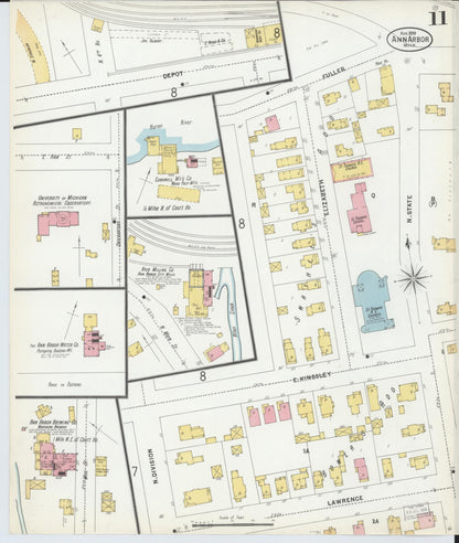 Sanborn Fire Insurance Map from Ann Arbor, Washtenaw County, Michigan (1899), Sheet #0011 - Historic Sanborn Fire Insurance Map Print, vintage old map wall art, antique decor, genealogy gift, Michigan Michigan map