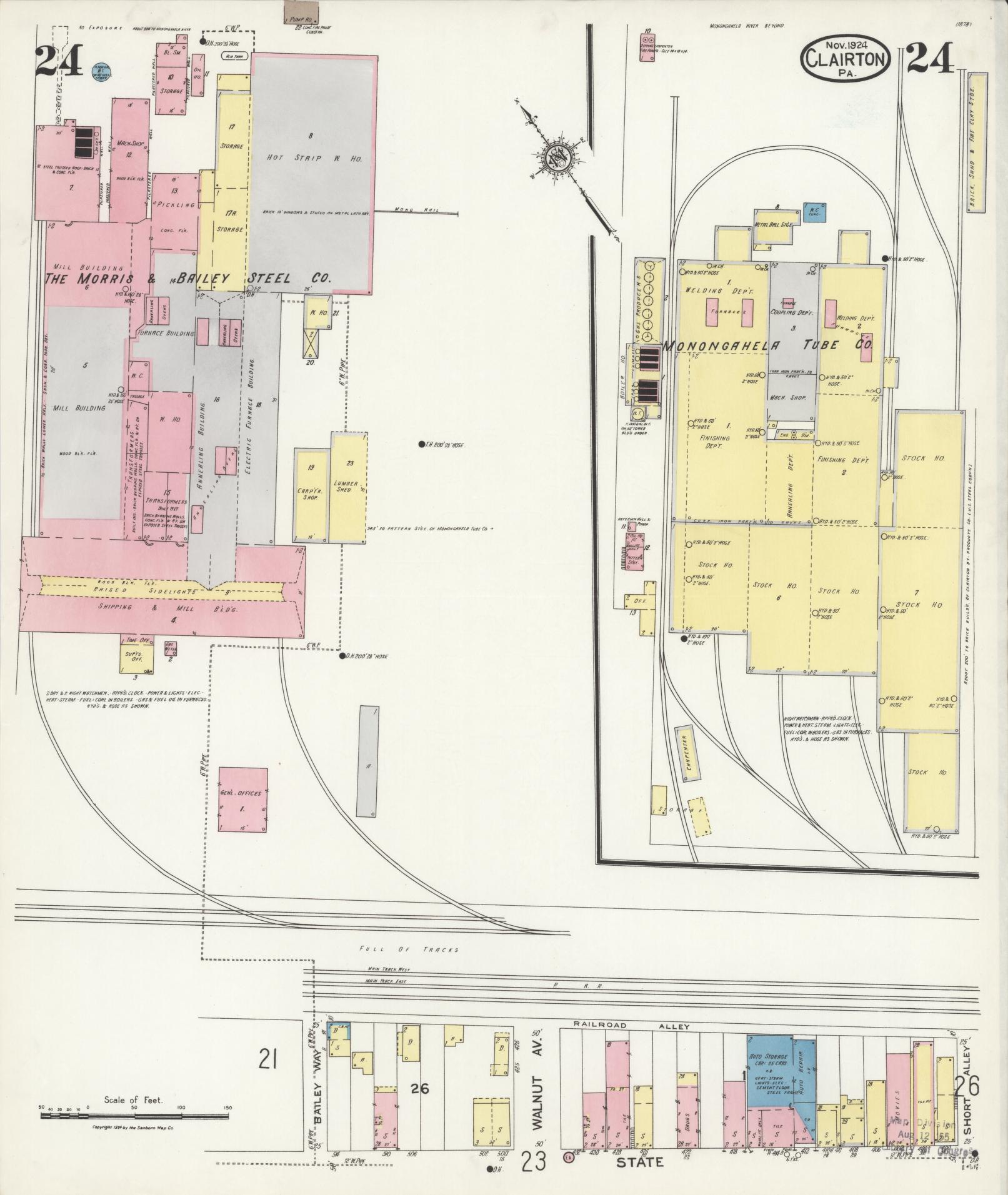Sanborn Fire Insurance Map from Clairton, Allegheny County, Pennsylvania (1924), Sheet #0024 - Historic Sanborn Fire Insurance Map Print, vintage old map wall art, antique decor, genealogy gift, Pennsylvania Pennsylvania map