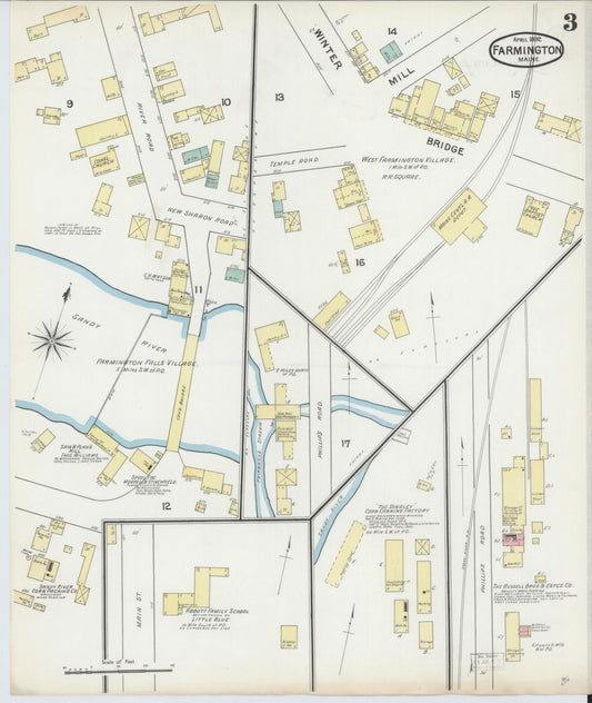 Sanborn Fire Insurance Map from Farmington, Franklin County, Maine (1892), Sheet #0003 - Historic Sanborn Fire Insurance Map Print, vintage old map wall art, antique decor, genealogy gift, Maine Maine map