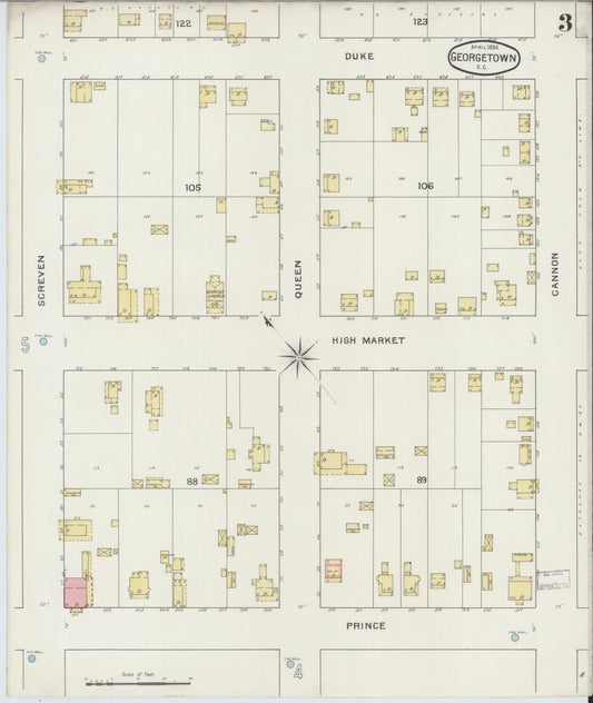 Sanborn Fire Insurance Map from Georgetown, Georgetown County, South Carolina (1894), Sheet #0003 - Historic Sanborn Fire Insurance Map Print, vintage old map wall art, antique decor, genealogy gift, South Carolina South Carolina map