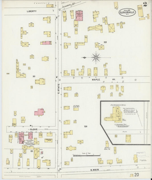 Sanborn Fire Insurance Map from Gloversville, Fulton County, New York (1897), Sheet #0002 - Historic Sanborn Fire Insurance Map Print, vintage old map wall art, antique decor, genealogy gift, New York New York map