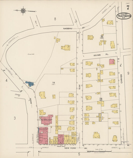 Sanborn Fire Insurance Map from Huntington, Suffolk County, New York (1922), Sheet #0007 - Historic Sanborn Fire Insurance Map Print, vintage old map wall art, antique decor, genealogy gift, New York New York map