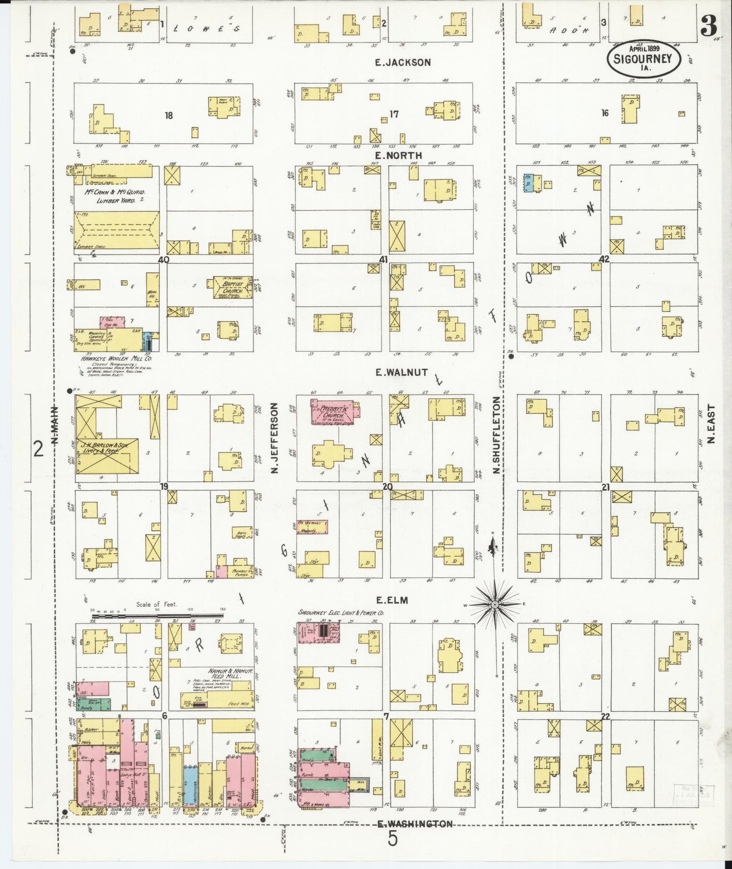 Sanborn Fire Insurance Map from Sigourney, Kiokuk County, Iowa (1899), Sheet #0003 - Historic Sanborn Fire Insurance Map Print, vintage old map wall art