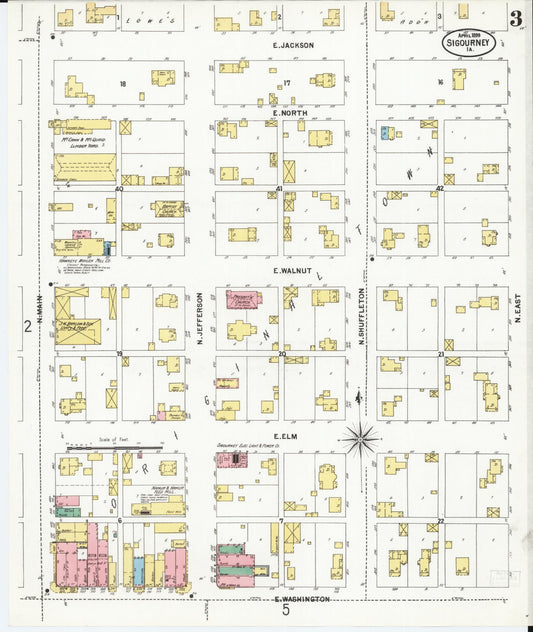 Sanborn Fire Insurance Map from Sigourney, Kiokuk County, Iowa (1899), Sheet #0003 - Historic Sanborn Fire Insurance Map Print, vintage old map wall art