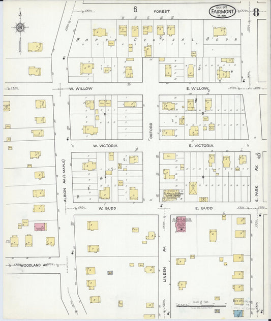 Sanborn Fire Insurance Map from Fairmont, Martin County, Minnesota (1917), Sheet #0008 - Historic Sanborn Fire Insurance Map Print, vintage old map wall art, antique decor, genealogy gift, Minnesota Minnesota map