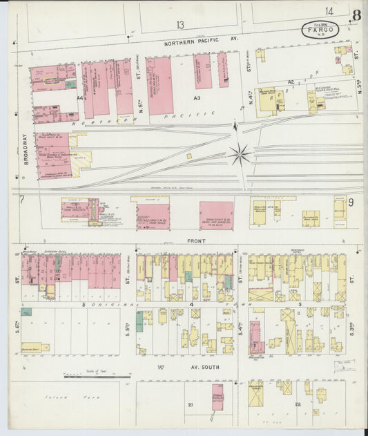 Sanborn Fire Insurance Map from Fargo, Cass County, North Dakota (1896), Sheet #0008 - Historic Sanborn Fire Insurance Map Print, vintage old map wall art, antique decor, genealogy gift, North Dakota North Dakota map